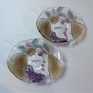 Savoir Vivre Crystal Bowls Set 2 Cornucopia Cherry Grape Strawberry Flower 7.5"